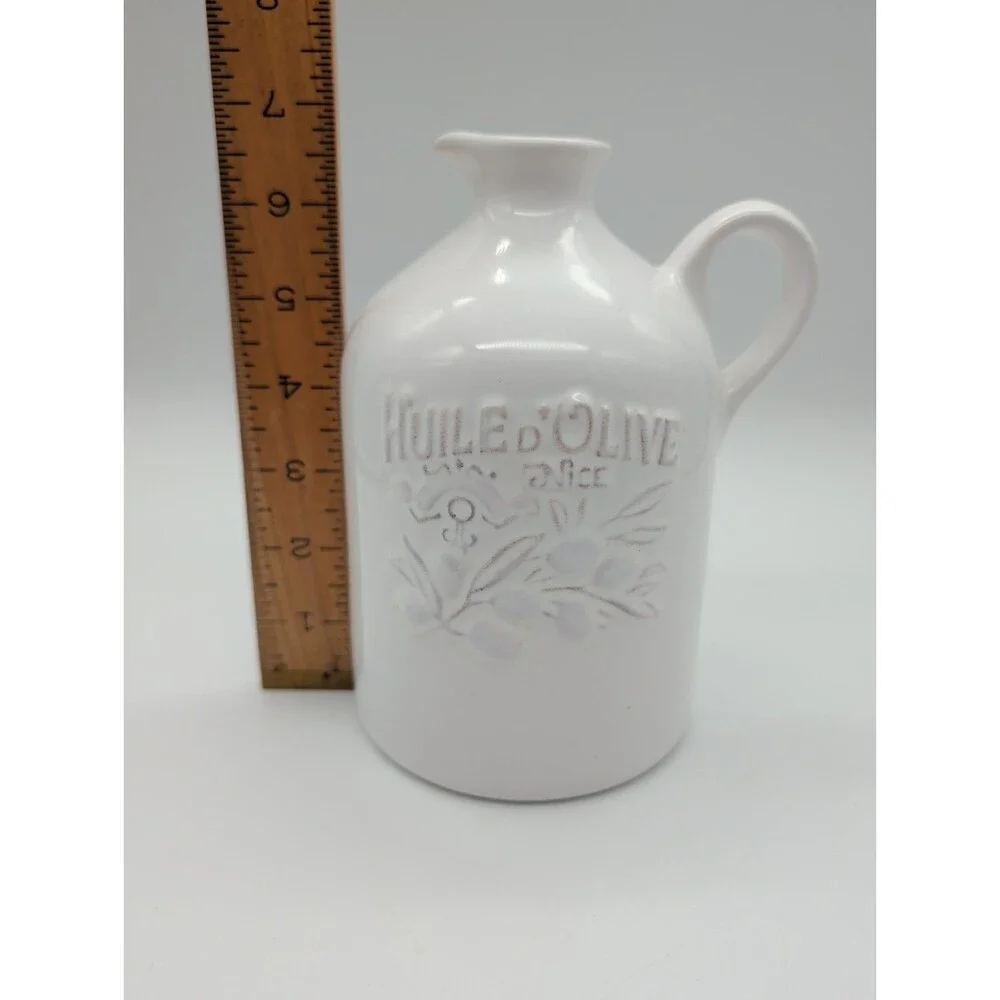 Kiss That Frog Clos Du Manoir Olive Oil Jug White Minimalist European Cottage